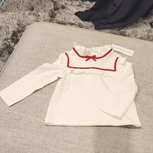 Janie and Jack Ruffle Ribbon Jersey Top In Cream And Sugar